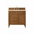 James Martin Vanities Brittany 36in Single Vanity, Saddle Brown w/ 3 CM Eternal Marfil Quartz Top 650-V36-SBR-3EMR